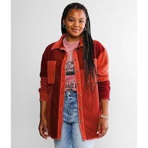 Oli & Hali Women's Red Orange Patchwork Corduroy Shacket Sz Large